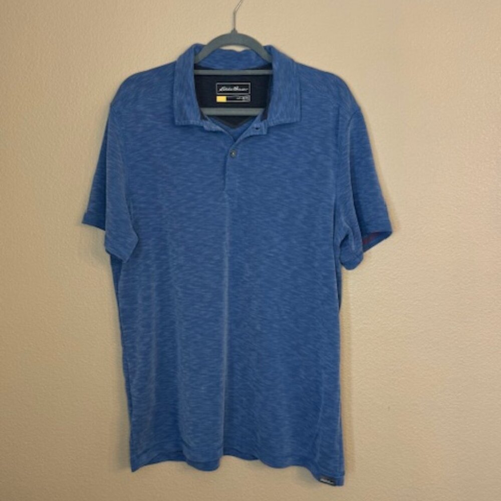 Eddie Bauer Mens Travex Blue Short Sleeve Polo Golf Shirt size L EUC 1011